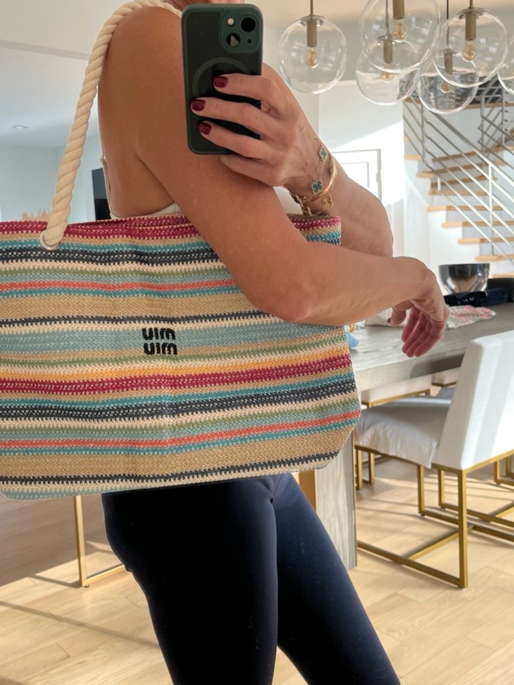 Striped Multicolor Rope-Handle Tote Bag by